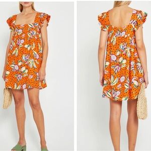 Kourt Anthropologie Aria Orange Seasonal Fruit Printed Mini Dress